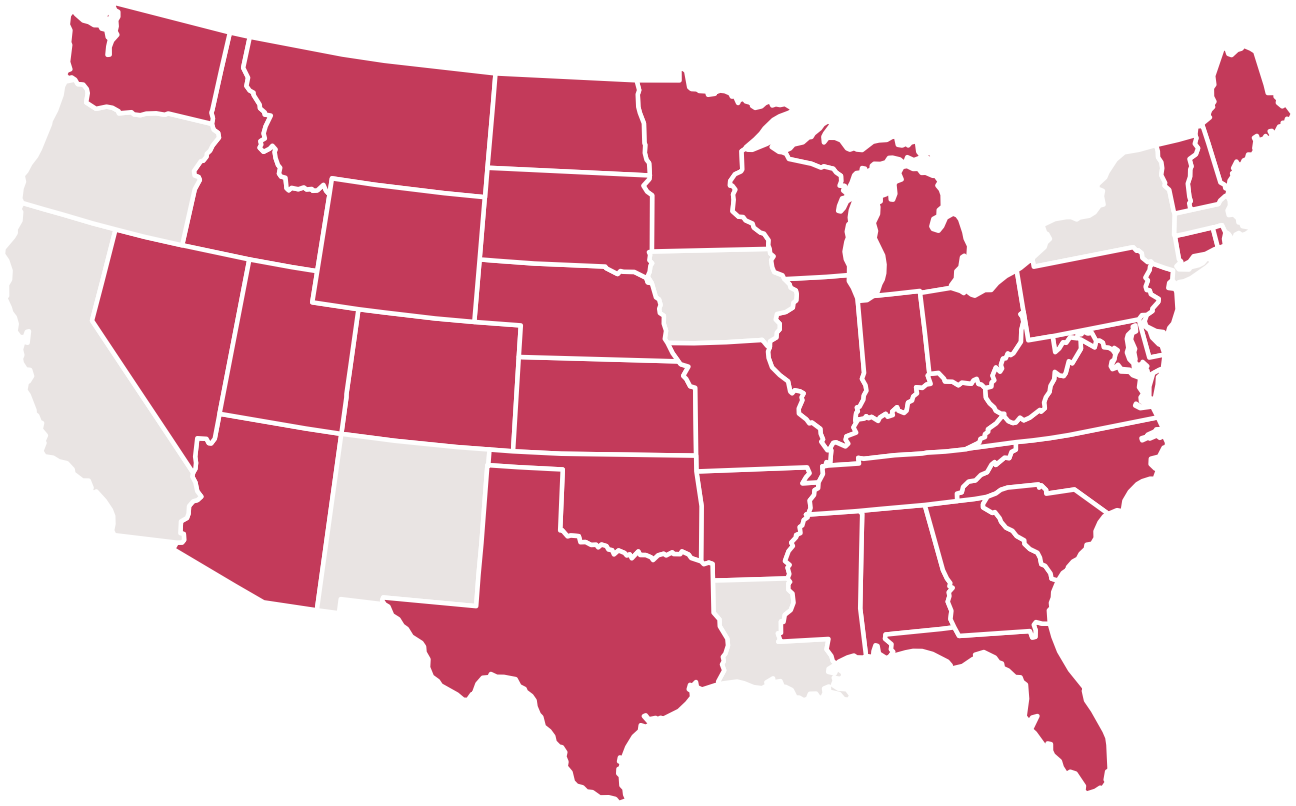 Map of the United States showing the states where Dr. De Medeiros can provide telehealth through PSYPACT